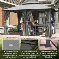 Outsunny Pavillon 3x4m Gartenpavillon mit 6 Seitenteilen Partyzelt Gartenzelt Festzelt mit Doppeldach Dunkelgrau(m-6)