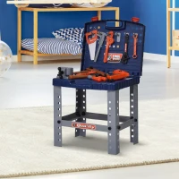 HOMCOM Banco de Herramientas para Niños +3 Años con 68 Piezas Desmontable Portátil Juego de Imitación con Maletín de Herramientas Taladro Martillo 40x43x72 cm Azul y Gris(m-10)