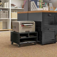 HOMCOM Mobile Porta Stampante a 2 Ripiani in Legno con Ruote per Ufficio e Studio, 47x40x22.5cm, Nero(m-9)