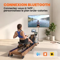 SPORTNOW Rameur à Eau Rameur Appartement Pliable Double Rail Aluminium Capacité 158kg Connexion Bluetooth 182x42x67cm Chêne(m-4)