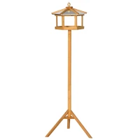 PawHut Domek dla ptaków ze stojakiem Drewniany karmnik z platformą skośny metalowy dach Ø57,7 x 153H cm Naturalne drewno(m-1)