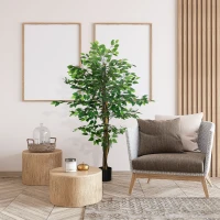 HOMCOM Artificial Ficus Tree, with Weighted Plant Pot - Green(m-2)