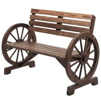 Outsunny Panchina da Giardino 2 Posti a Doghe con Braccioli a Ruota di Carro, in Legno, 105.5x56x79 cm, Marrone Bruciato(m-11)