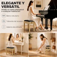 HOMCOM Banco para Piano Ajustable Altura 45-56 cm Banqueta para Piano Acolchada de Terciopelo Patas de Madera Madera Natural(m-7)