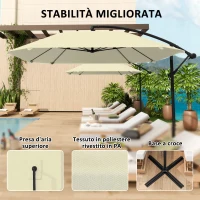 Outsunny Ombrellone a Sbalzo con Copertura Regolabile e Base a Croce, in Metallo e Poliestere, 260x304x245 cm, Crema(m-7)