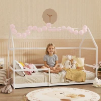 AIYAPLAY Pat pentru copii în formă de căsuță, cu bariere de protecție, vârsta 3-8 ani, 196x97,5x135cm, alb(m-2)
