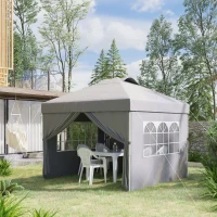 Outsunny Gazebo Pieghevole 3x3 m con Altezza Regolabile su 3 Livelli, Finestre e Borsa di Trasporto, Grigio Chiaro(m-10)