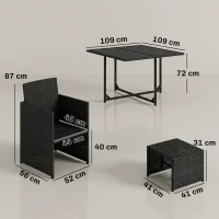 Outsunny 9 Piece Rattan Cube Garden Furniture Dining Set with Armchairs, Footstools and Glass-Top Table, Black(m-3)