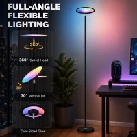 HOMCOM Uplighter Floor Lamp with Tuya App and Music Sync, Standing Lamp with Adjustable Head for Living Room Bedroom, Black(m-7)