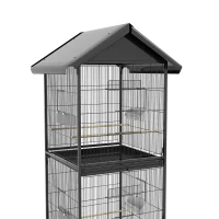 PawHut Voliera per Uccelli a Rotelle con Vassoi Estraibili in Plastica e Posatoi, in Metallo, 71.8x71.8x170.2 cm, Nero(m-8)