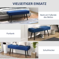 HOMCOM Sitzbank Polsterbank Bettbank, Samtoptik, 100 x 36 x 45 cm, Blau(m-6)