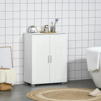 kleankin Mobile Bagno Moderno con 2 Ante, 2 Ripiani Regolabili e Maniglie Argentate, 60x30x80 cm, Bianco(m-2)
