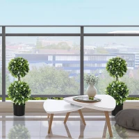 HOMCOM Set of 2 Artificial Plants, Lavender Flowers Ball Trees with Pot, for Home Indoor Outdoor Decor, 70cm(m-7)