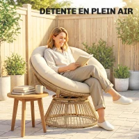 Outsunny Fauteuil Papasan Pivotant 360° Fauteuil de Jardin en Polyrotin Coussin Moelleux 12cm 93 x 81 x 87 cm Naturel(m-8)