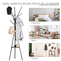 HOMCOM Porte-manteau trépied design contemporain branches étagère + 9 patères dim. 45L x 45l x 180H cm métal marron(m-6)