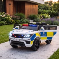 HOMCOM Carro Elétrico Crianças 12V Policial com Bluetooth USB Luz Sirene 110x68x52 cm Brincar Infantil Branco(m-10)