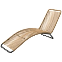 Outsunny Lettino Sdraio da Giardino a S in Rattan PE e Acciaio con Seduta Traspirante, 176x58x82 cm, Nero e color Legno(m-11)