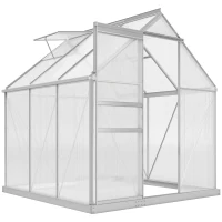 Outsunny Serre de jardin 3,6 m² en aluminium polycarbonate avec fondation, 190 x 190 x 200 cm, serre avec fenêtre réglable porte coulissante, abri extérieur résistant aux intempéries, argent(m-1)