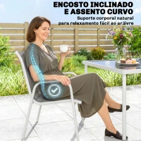 Outsunny Conjunto de Refeição de Jardim 7 Peças com Mesa de Vidro Temperado e 6 Cadeiras Empilháveis Cinzento(m-6)