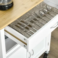 HOMCOM Carrello Cucina con Cassetto Armadietto e Scaffale, Carrellino Portavivande con Piano in Bambù e 4 Ruote, Bianco(m-7)