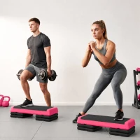 SPORTNOW Step de Aeróbic Step para Fitness Antideslizante Altura Regulable 3 Niveles 77x36x20,5cm Rosa y Negro(m-8)