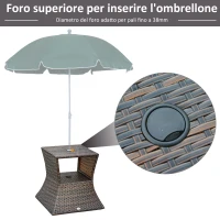 Outsunny Tavolino da Giardino con Ripiano Inferiore e Foro per Ombrellone da 4cm in Rattan 54x54x55cm Marrone(m-4)