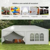 Outsunny Gazebo Tendone per Feste 6x3m con Pareti Laterali Rimovibili, Porte e Finestre, Bianco(m-7)