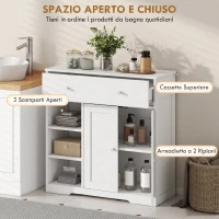 HOMCOM Mobiletto da Bagno da Terra con Cassetto e Anta, Bianco(m-4)