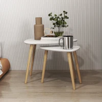 HOMCOM Nesting Coffee Table, Set of 2 Side Tables, Stacking End Tables with Solid Wood Legs, for Living Room Bedroom, Light Grey(m-10)
