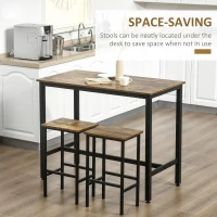 HOMCOM 120x60cm Bar Table Set, Breakfast Table with 2 Stools, 3-Piece Counter Height Dining Table & Chairs for Kitchen, Living Room, Rustic Brown(m-5)