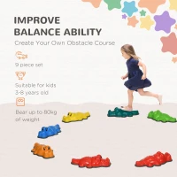 ZONEKIZ 9PCs Kids Stepping Stones, Crocodile-Designed Sensory Toys, with Anti-Slip Edge Balance River Stones(m-4)