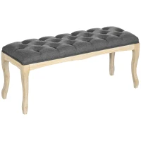 HOMCOM Banc Banquette capitonnée Style Classique 110 cm Bout de lit Rembourrée en lin piètement Bois hévéa sculpté Lin Gris(m-1)