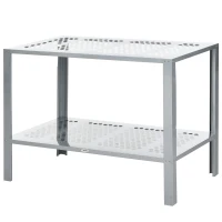 Outsunny 2-Tier Plant Stand, Corner Plant Shelf for Outdoor and Indoor Storage Organizer, Freestanding Flower Rack with Steel Frame, Mesh Board, Silver(m-10)