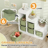 AIYAPLAY Scaffale Portagiochi a 3 Livelli con 6 Contenitori per Bambini da 3-8 Anni, 96x38.5x90cm, Verde(m-4)