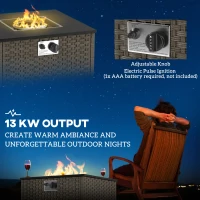 Outsunny Rattan Gas Fire Pit Table for Garden, 13 KW Smokeless Propane Fire Pit with Lid, Square Garden Coffee Table with Patio Heater for Outdoor, Patio, 58 x 58 x 33 cm, Grey(m-5)