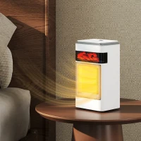 HOMCOM Ceramic Electric Heater, 1500W Fan Space Heater with 3 Modes, 24H Timer, Flame Effect, Oscillation for Bedroom, White(m-10)