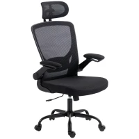 HOMCOM Cadeira de Escritório Ergonômica em Malha com Apoio de Cabeça Ajustável, Preta(m-1)