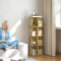 HOMCOM Bibliotecă rotativă cu 4 niveluri, etajeră de depozitare cu 16 compartimente, 39 x 39 x 128,3 cm, stejar(m-8)