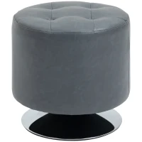 HOMCOM 360° Swivel Foot Stool Round PU Ottoman with Thick Sponge Padding and Solid Steel Base, Grey(m-1)