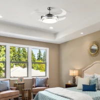 HOMCOM Indoor Ceiling Fan with Light, Retractable Blades, Modern Mount Dimmable LED Lighting Fan with Remote Controller, for Bedroom, Living Room(m-2)