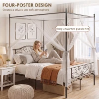 HOMCOM Canopy Bed Frame Double Size, Metal Platform Bed Frame with Headboard and Footboard, Underbed Storage, Black(m-4)