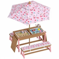 AIYAPLAY Table pique-nique enfant avec bancs, coussins, parasol pliable, boîtes de rangement amovibles, motif à flamant, rose(m-11)