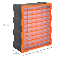 DURHAND 60 Drawers Parts Organiser Wall Mount Storage Cabinet Garage Small Nuts Bolts Tools Clear Orange(m-3)