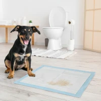 PawHut Set 80 Tappetini Igienici per Cani a 6 Strati in Tessuto non Tessuto, Carta e PE, 60x60 cm, Blu e Bianco(m-2)