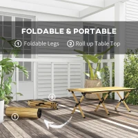 Outsunny Portable Camping Table, 4ft Aluminium Folding Table with Roll-Up Top, Picnic Table for Indoor, Outdoor, Party, BBQ, Beach, Natural Wood Effect(m-4)
