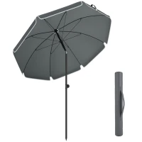 Outsunny Parasol de plage 1, m, parasol de jardin inclinaison avec ancrage au sable, hauteur réglable, sac de transport, gris foncé(m-11)