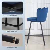 HOMCOM Set of Two Velvet-Feel Lotus Bar Stools - Dark Blue(m-6)