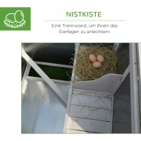 PawHut Hühnerstall Hühnerhaus aus Holz 160 x 75 x 80 cm Freilaufgehege mit Tür Nistkasten wasserdicht Dach herausziehbarem Tablett Sitzstange Auslauf Hühnergehege für 1-2 Hühner für Garten Grau+Weiß(m-6)