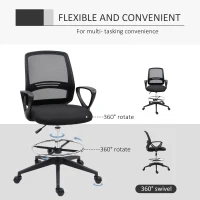 Vinsetto Ergonomic Mesh Back Drafting Chair, Tall Office Chair, Draughtsman Chair with Adjustable Height and Footrest 360° Swivel, Set of 5(m-7)