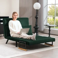 HOMCOM 4-in-1 Velvet-Feel Double Sofa Bed, with Pillows - Green(m-7)